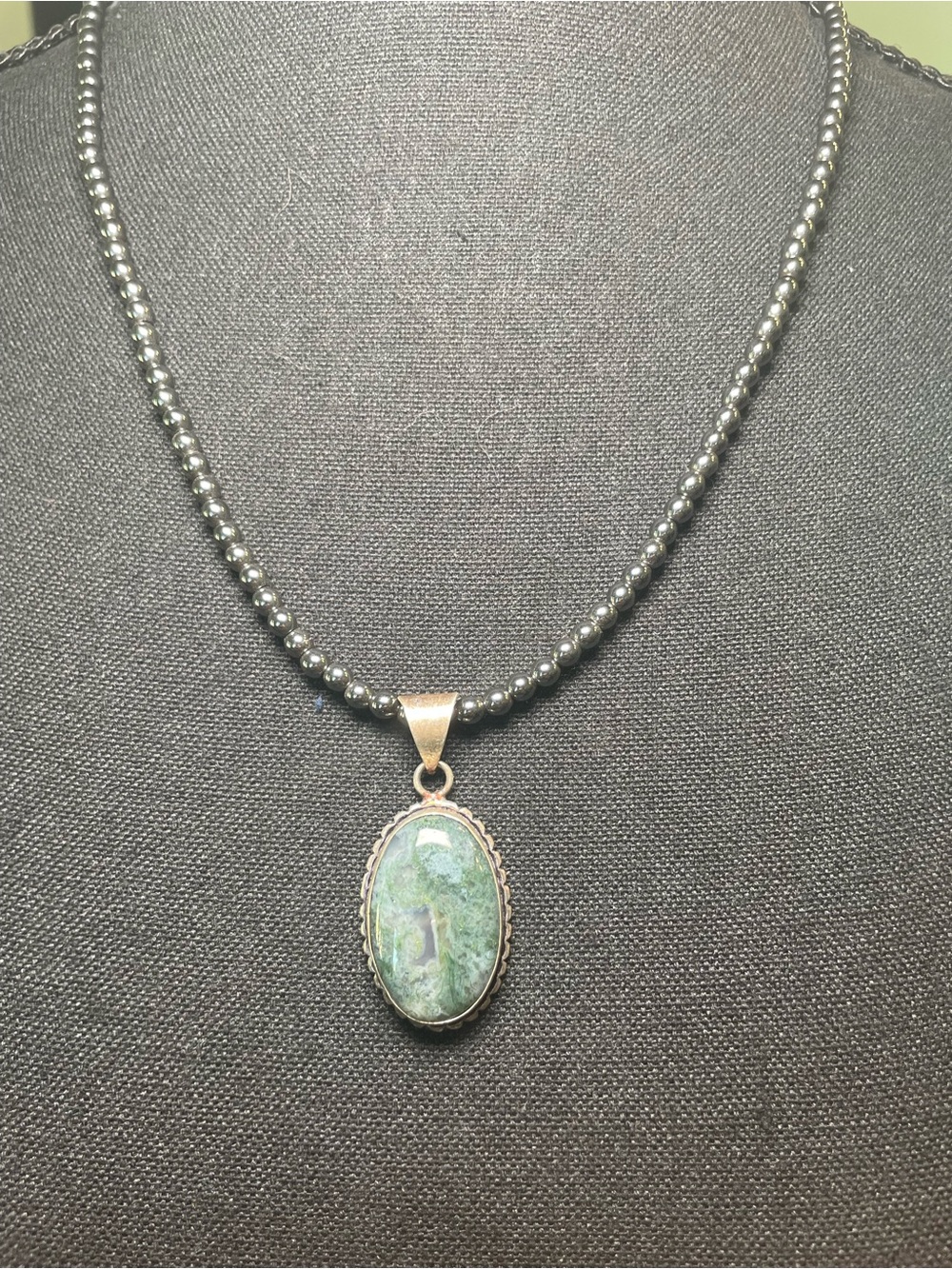 Green Jasper Oval Pendant Necklace - Women's Beaded Jewelry